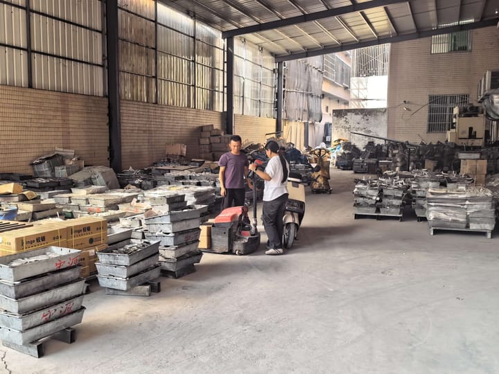 Work benches and material trolleys in the workshop
