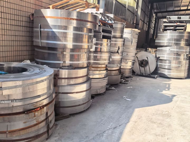 Stainless steel coil stock in the raw material area
