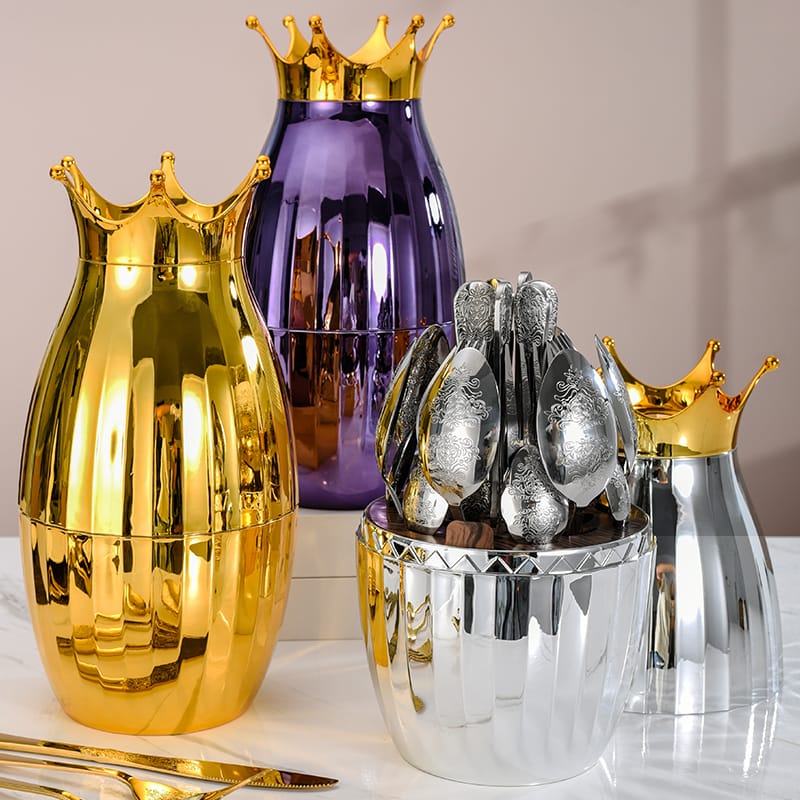 Crown Bottle Cutlery Set - Gold Silver Rainbow