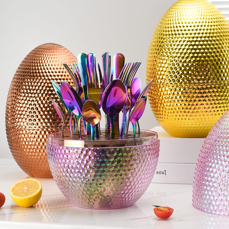 Durian Egg Cutlery Set - Rainbow Gold Silver Rose Gold