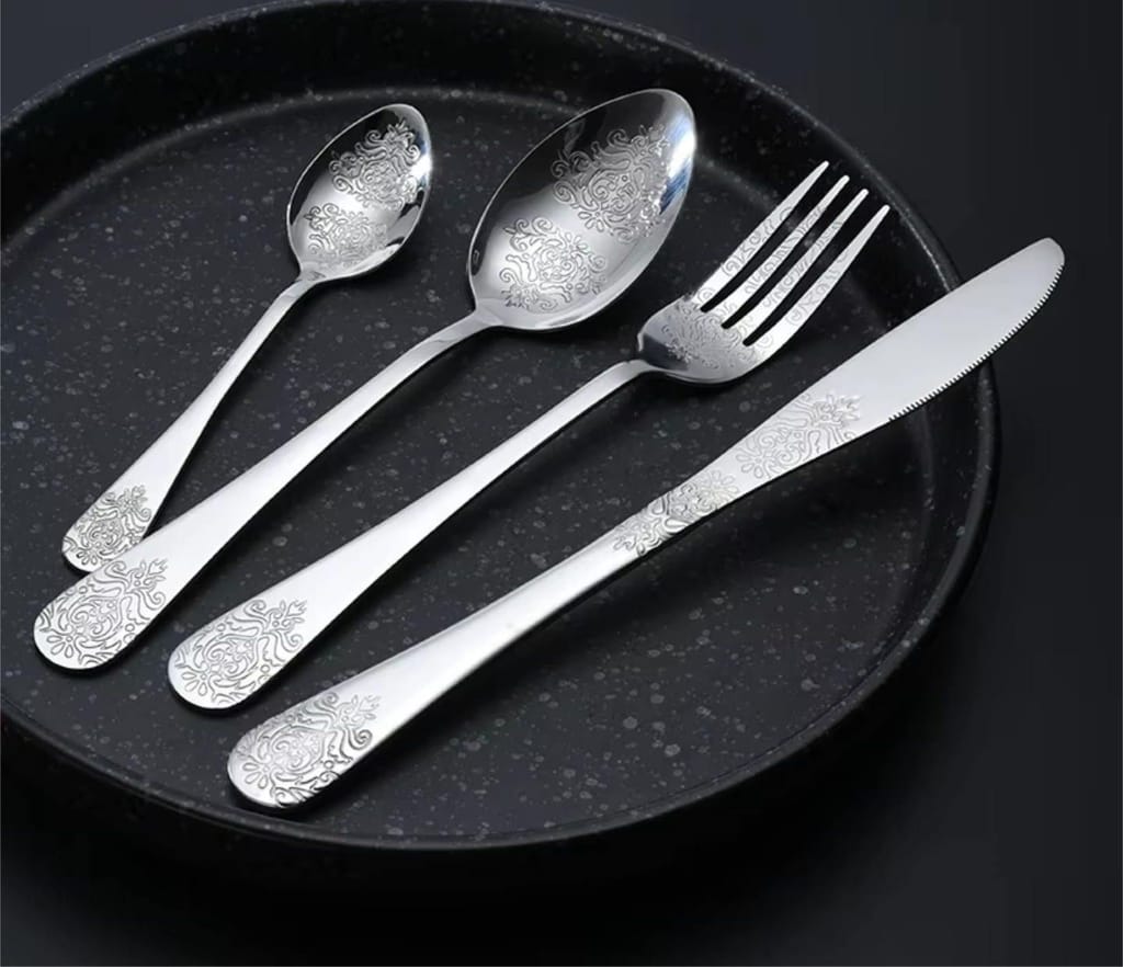 Double flower flatware set in silver mirror polish