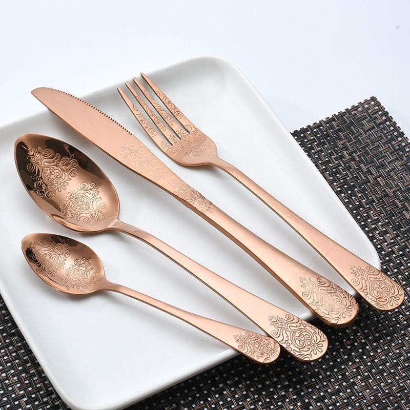 Double flower flatware set in rose gold finish