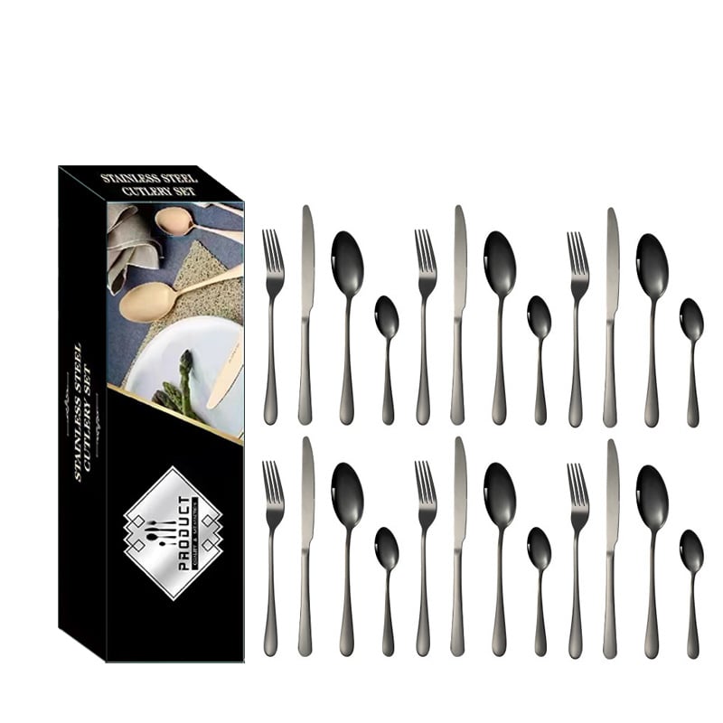 24-Piece Mirror Polish Stainless Steel Cutlery Set with Black Gift Box