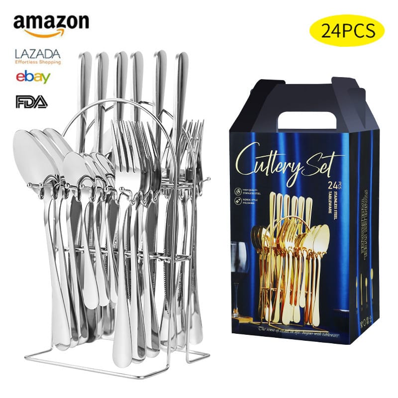 24-Piece 1010 Stainless Steel Cutlery Set with Hanging Stand and Gift Box