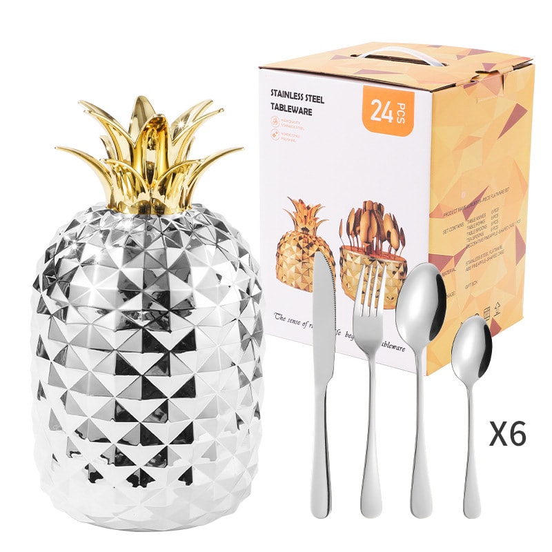24-Piece Stainless Steel Flatware Set with Pineapple Holder