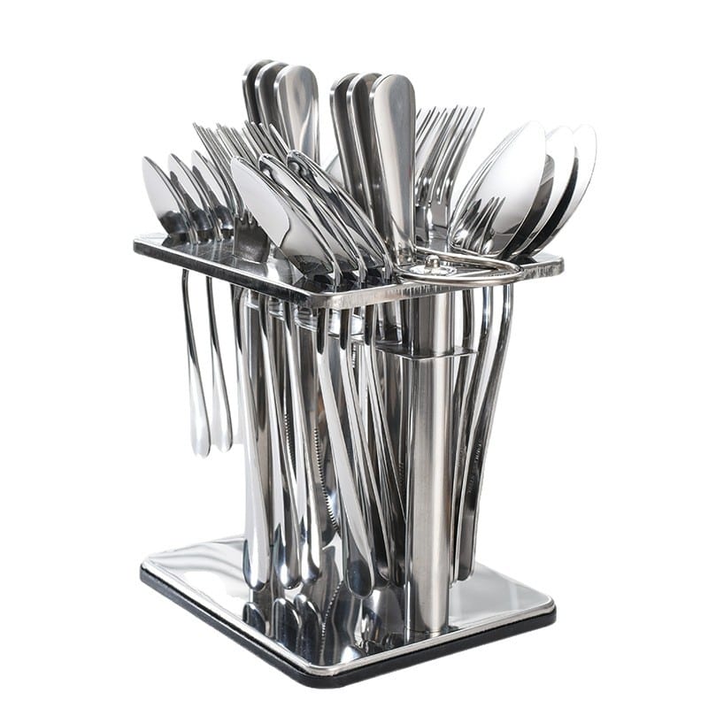 Square Stainless Steel Cutlery Rack with Non-Slip Base and Carry Handle