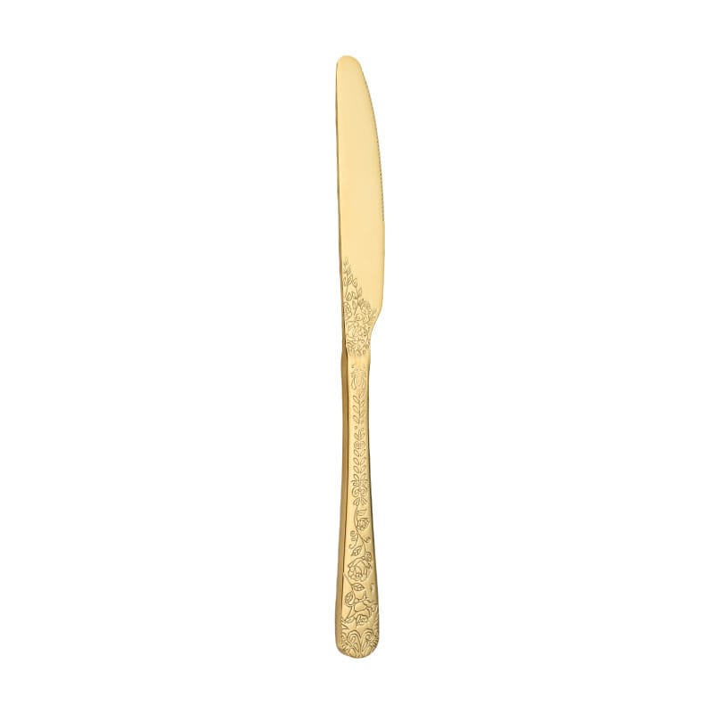 Rose pattern dinner knife, gold finish