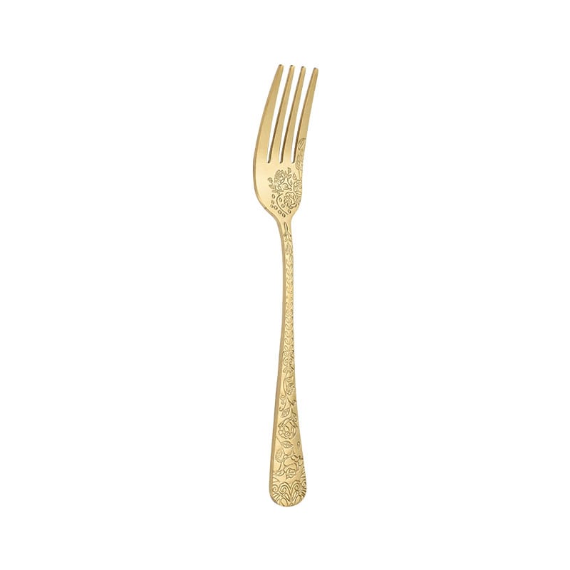 Rose pattern dinner fork, gold finish