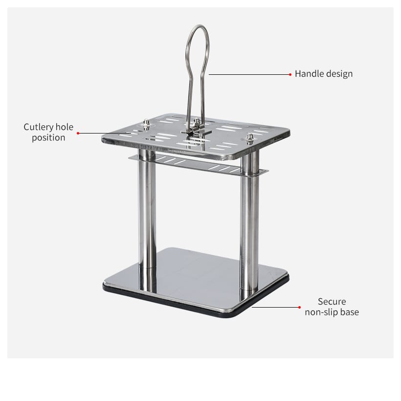 Assembled cutlery rack with handle and non-slip base
